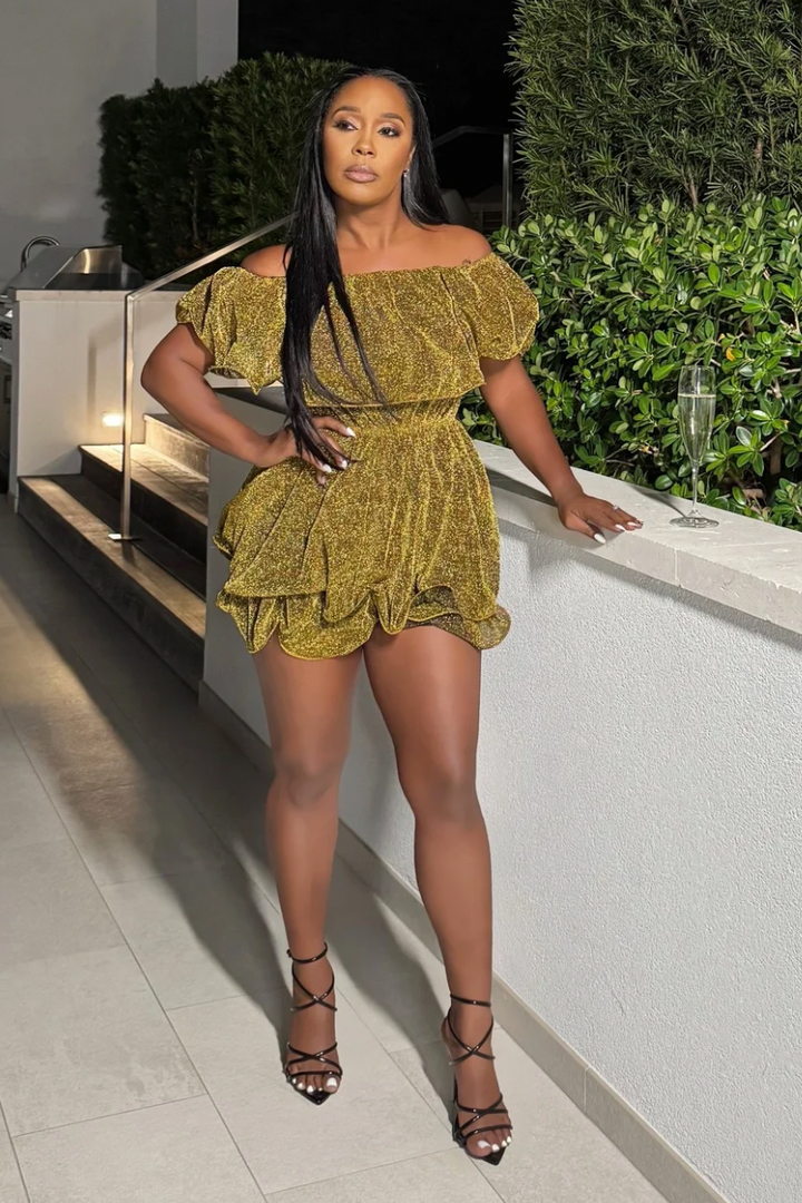 Ball Me Out Ruffle Romper (Gold)