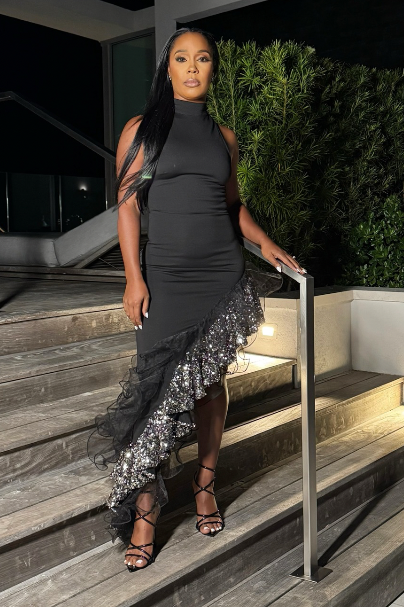 glimmer nights asymmetrical dress (Black & silver)