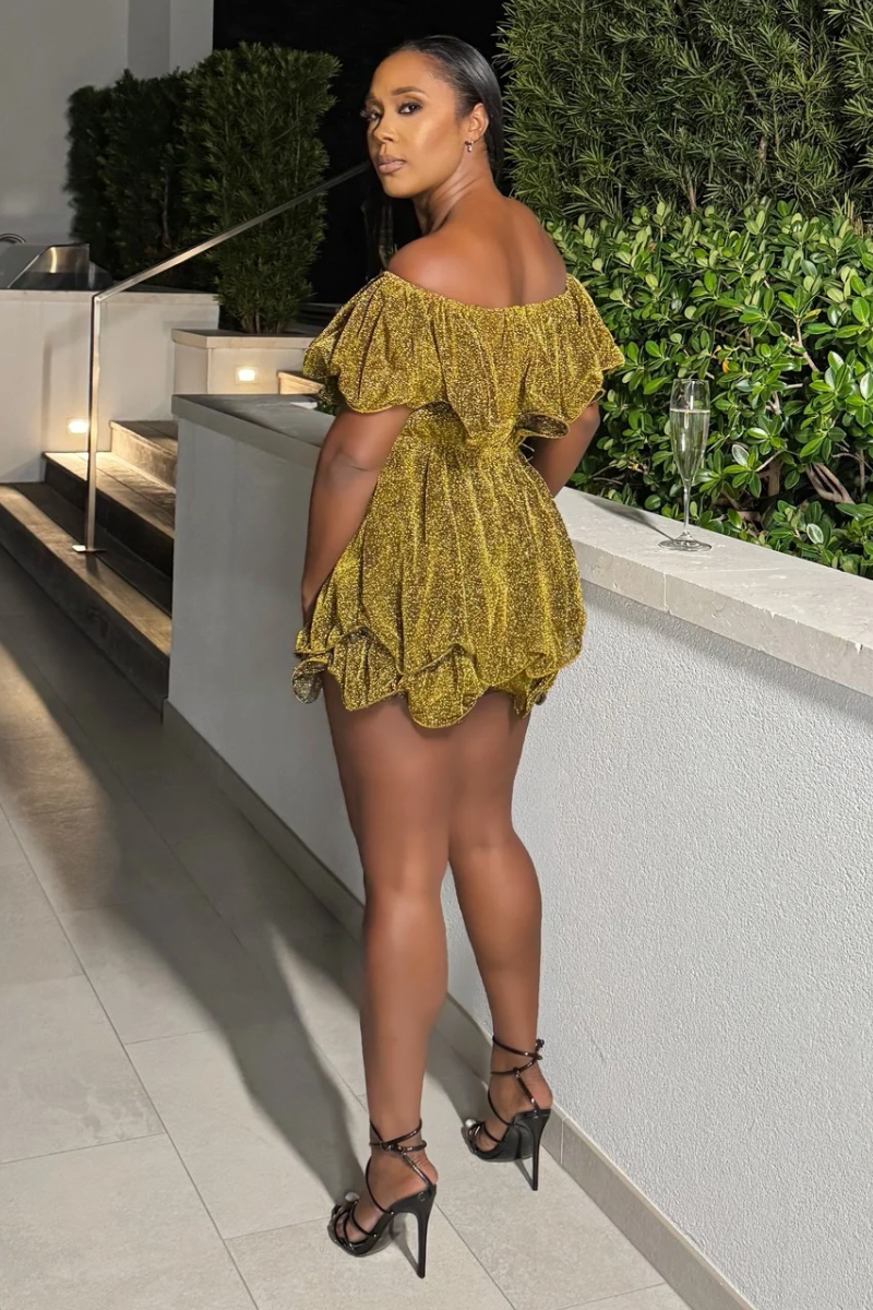 Ball Me Out Ruffle Romper (Gold)