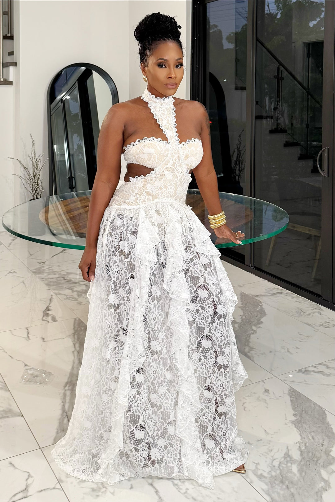 Make A Statement Lace Maxi Dress (Ivory)
