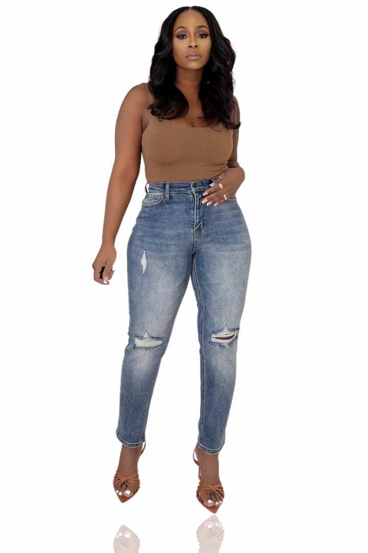 Little To No Distress High Waist Mom Jean