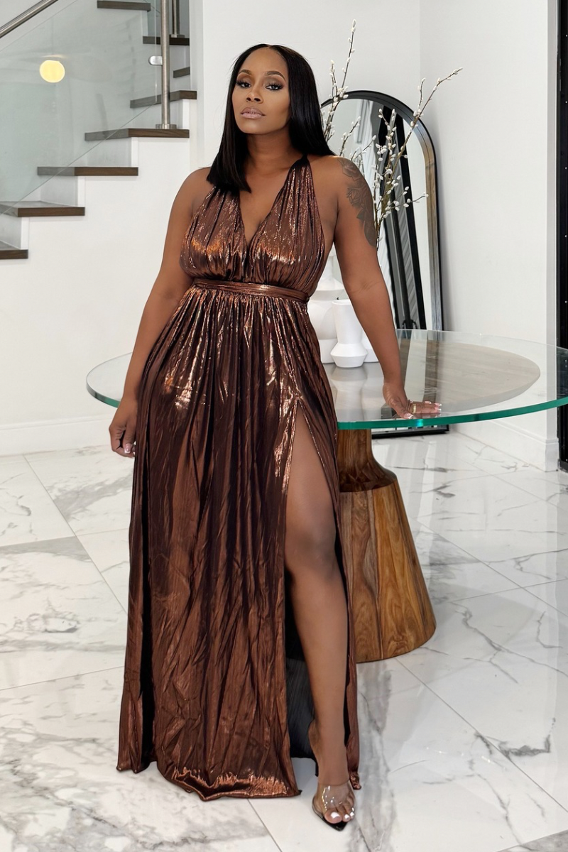 A Moment In Time High Slit Back Out Maxi (Bronze)