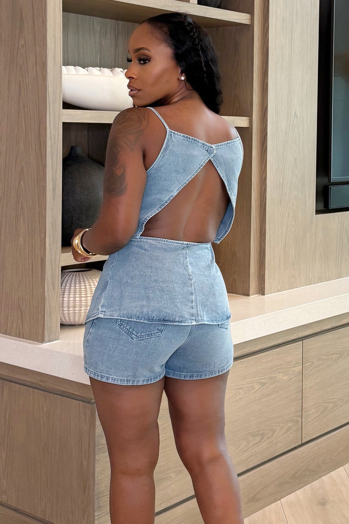 Casual Luxe Short Set Denim (Denim)