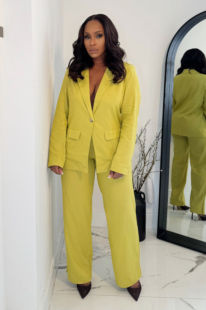 Lemon Squeeze Linen Blazer Pant Set (Citron)