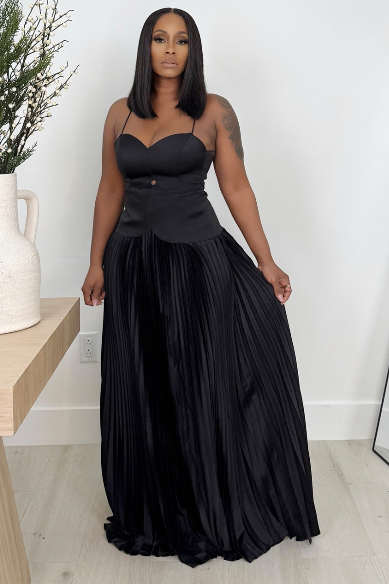 black maxi vest dress Black Tie Pleated Maxi Vest Dress (Black) – Polkadotz Boutique