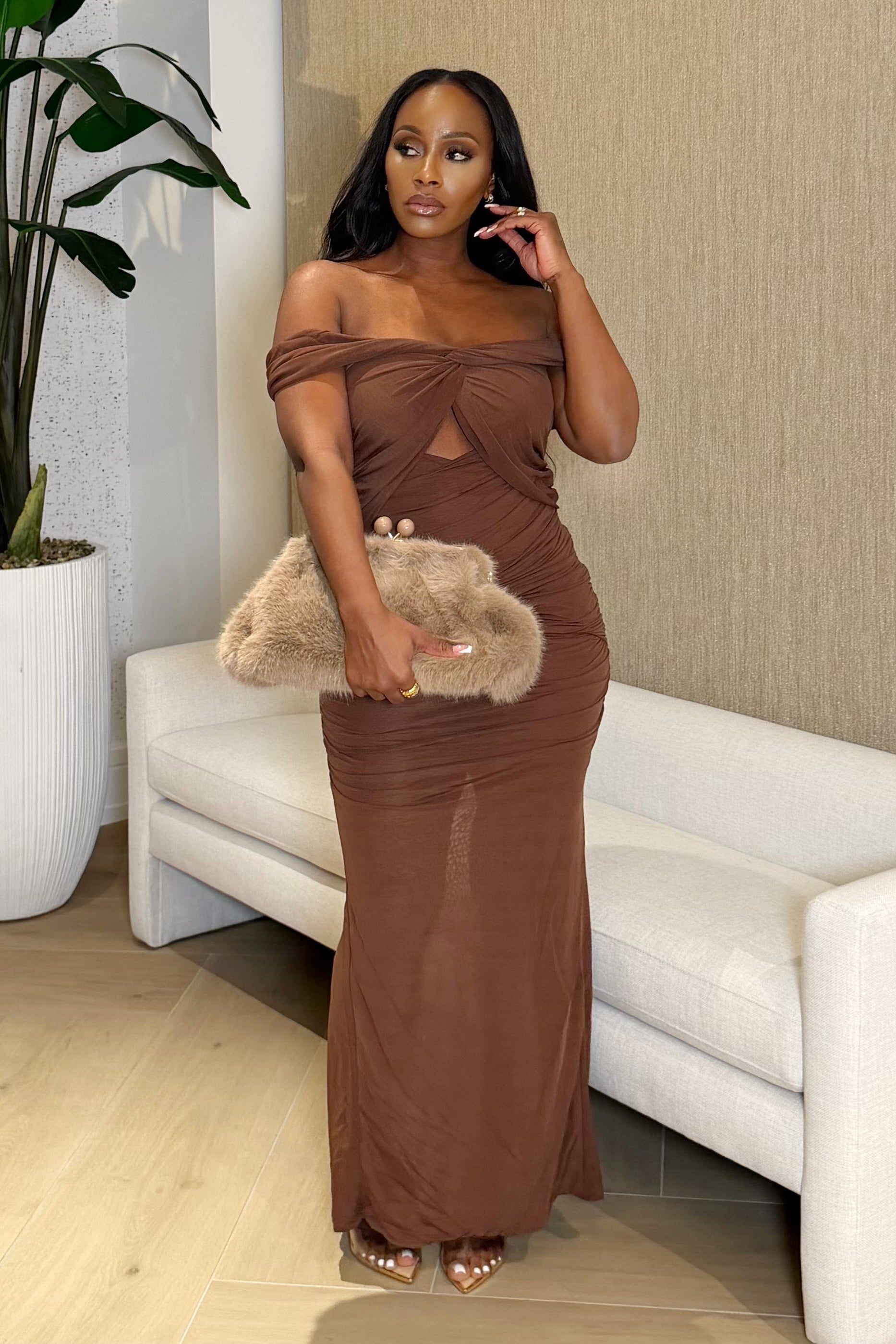 Mocha Luxe Twist Dress (Brown) – Polkadotz Boutique