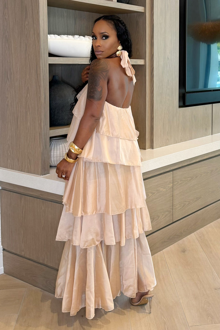 Layered Luxe halter neck maxi (Nude)