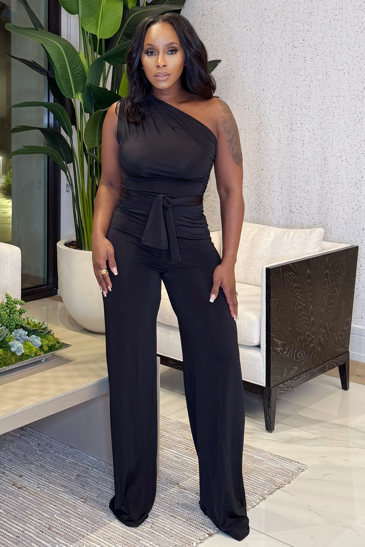 Midnight One Shoulder Jumpsuit (Black)