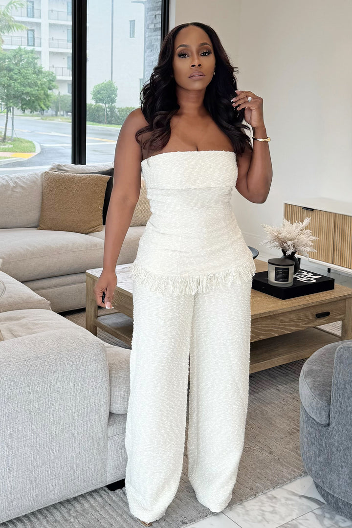 Boucle Fringe & Pant Set (Cream)