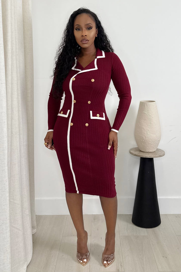 The Bordeaux Luxe Blazer Dress (Burgundy)