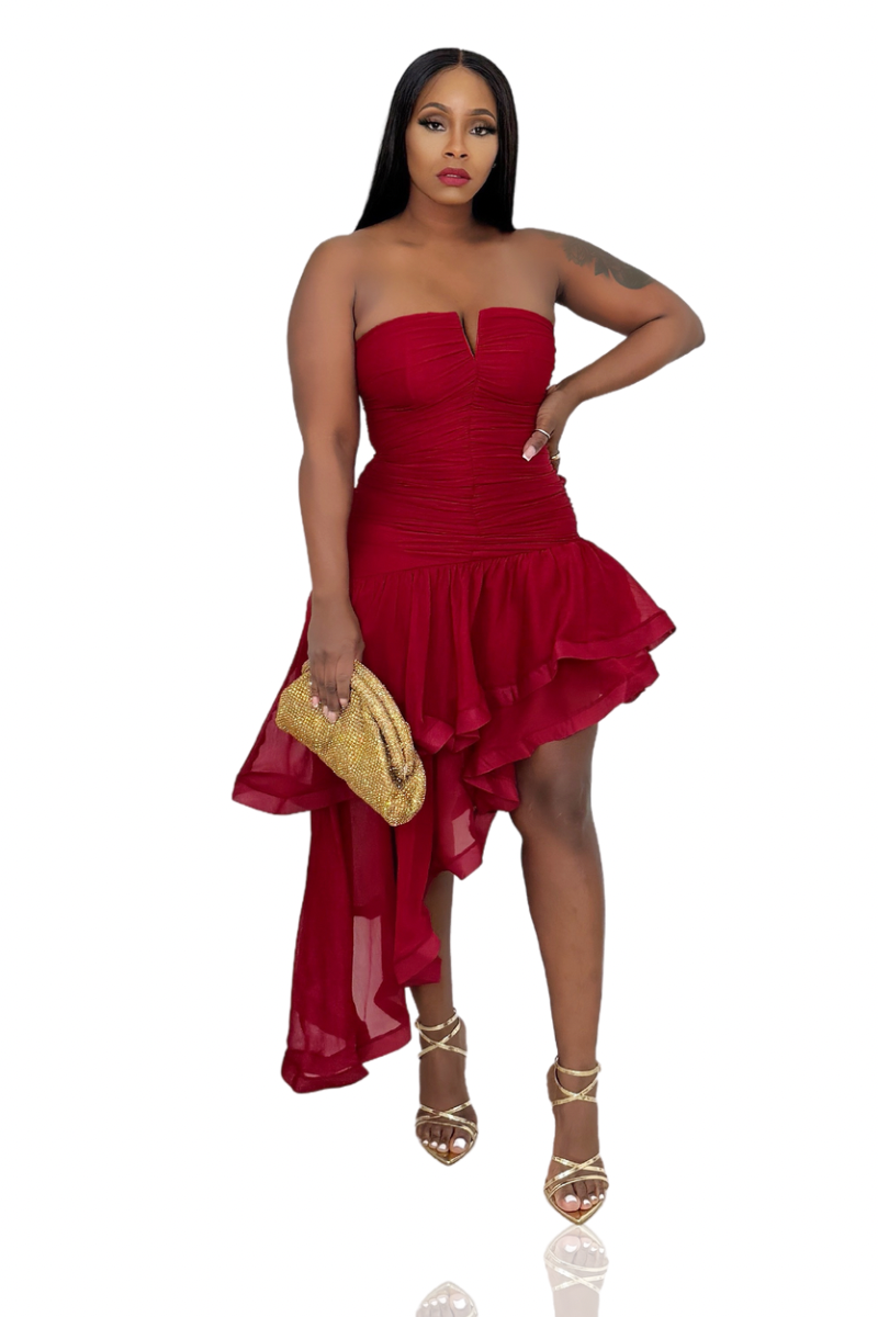 Spotlight Tube Asymmetrical Tulle Dress (Burgundy) Polkadotz Boutique Spotlight Tube Asymmetrical Tulle Dress (Burgundy) Polkadotz Boutique