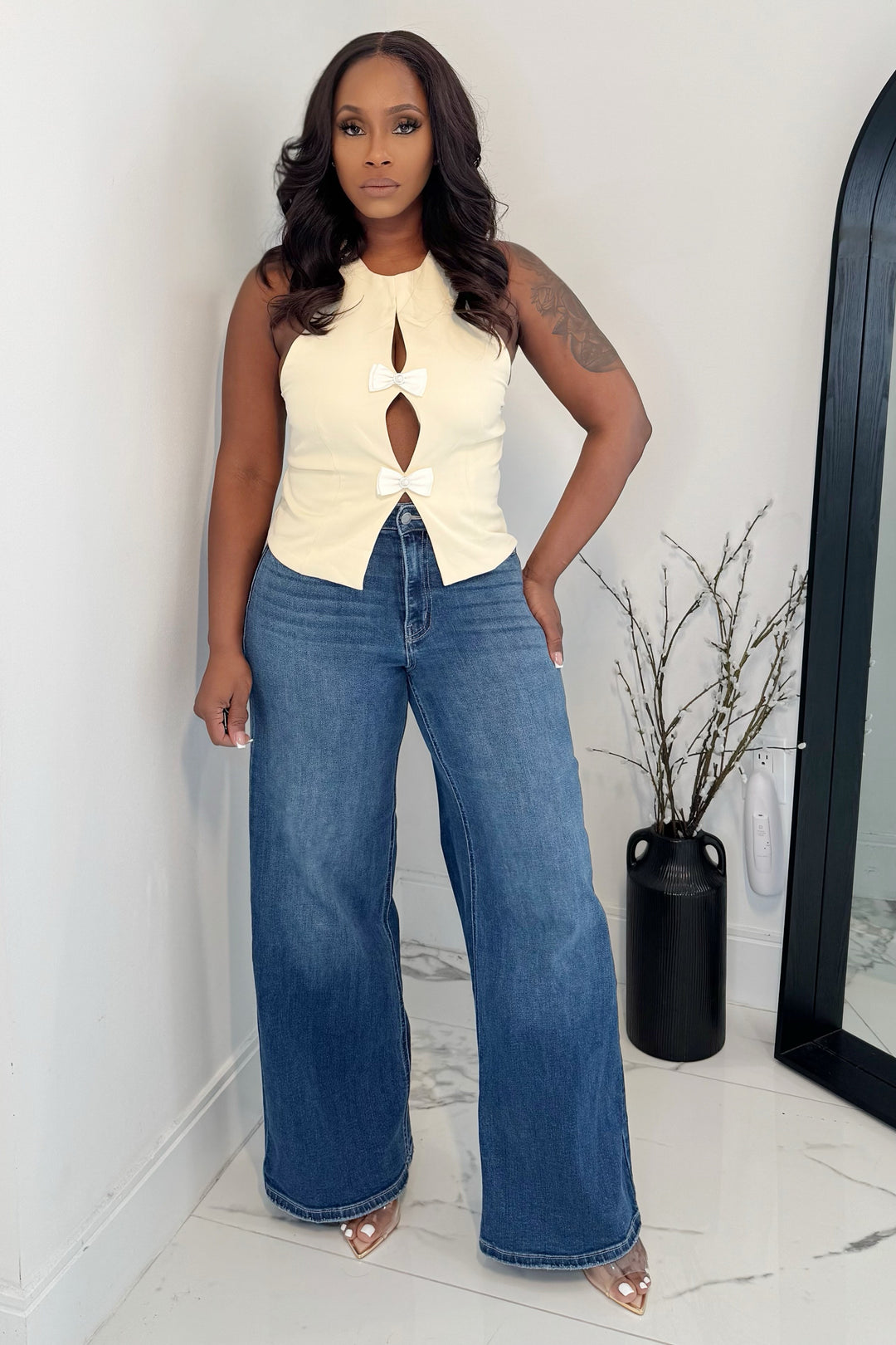 Tie Me A Bow Peplum Top (Yellow)