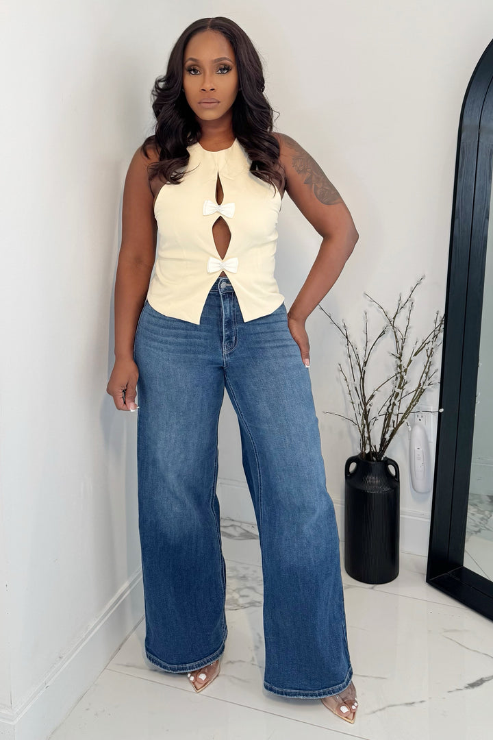 Tie Me A Bow Peplum Top (Yellow)