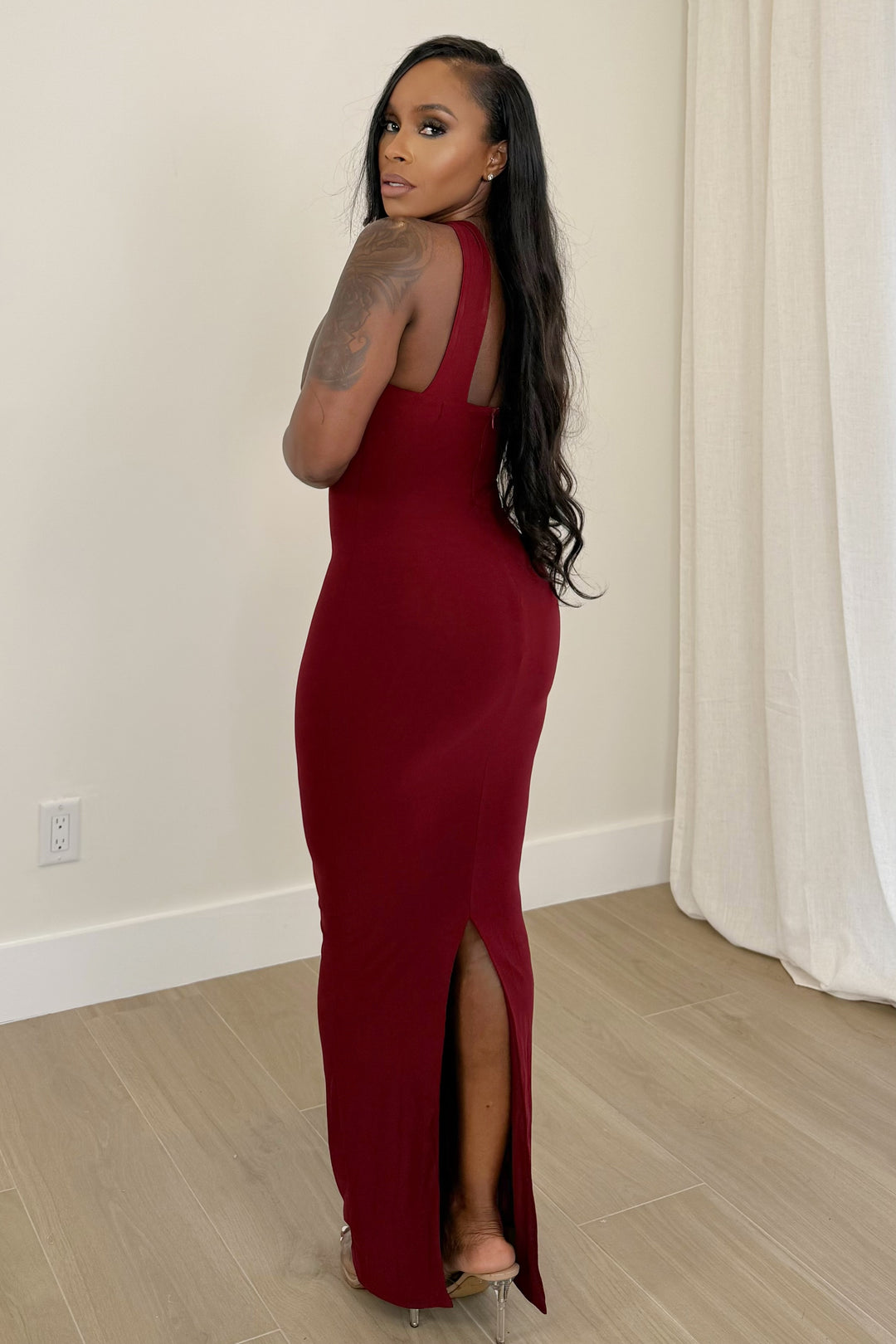 The Bordeaux Nights Bodycon Dress (Burgundy)