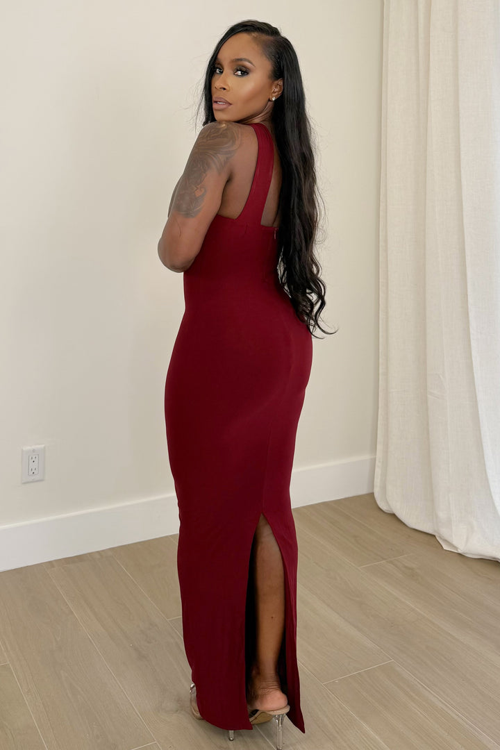 The Bordeaux Nights Bodycon Dress (Burgundy)