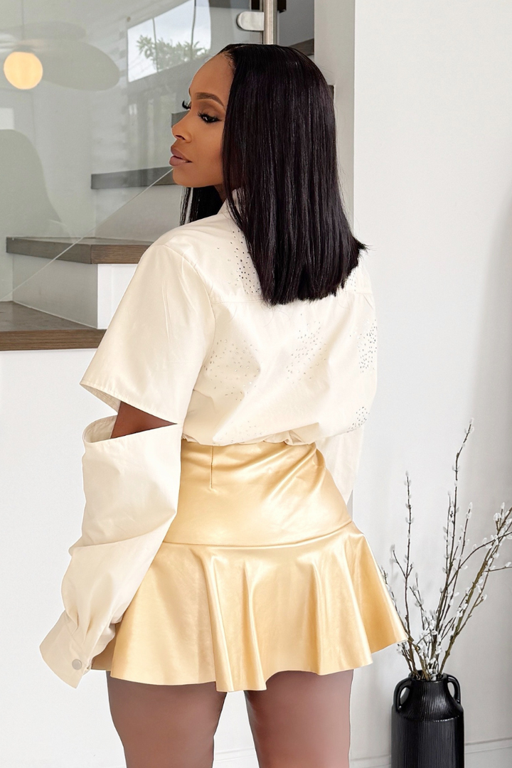 Good With The Gold Skater mini Skirt (Gold)