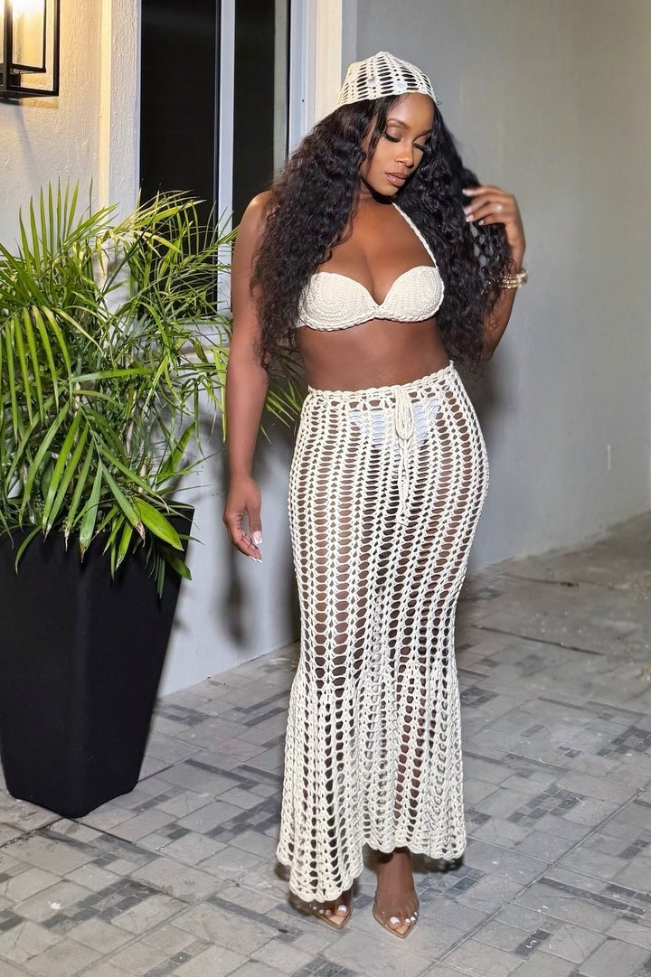 Summer vibes Crochet skirt/bra & hat set (nude)