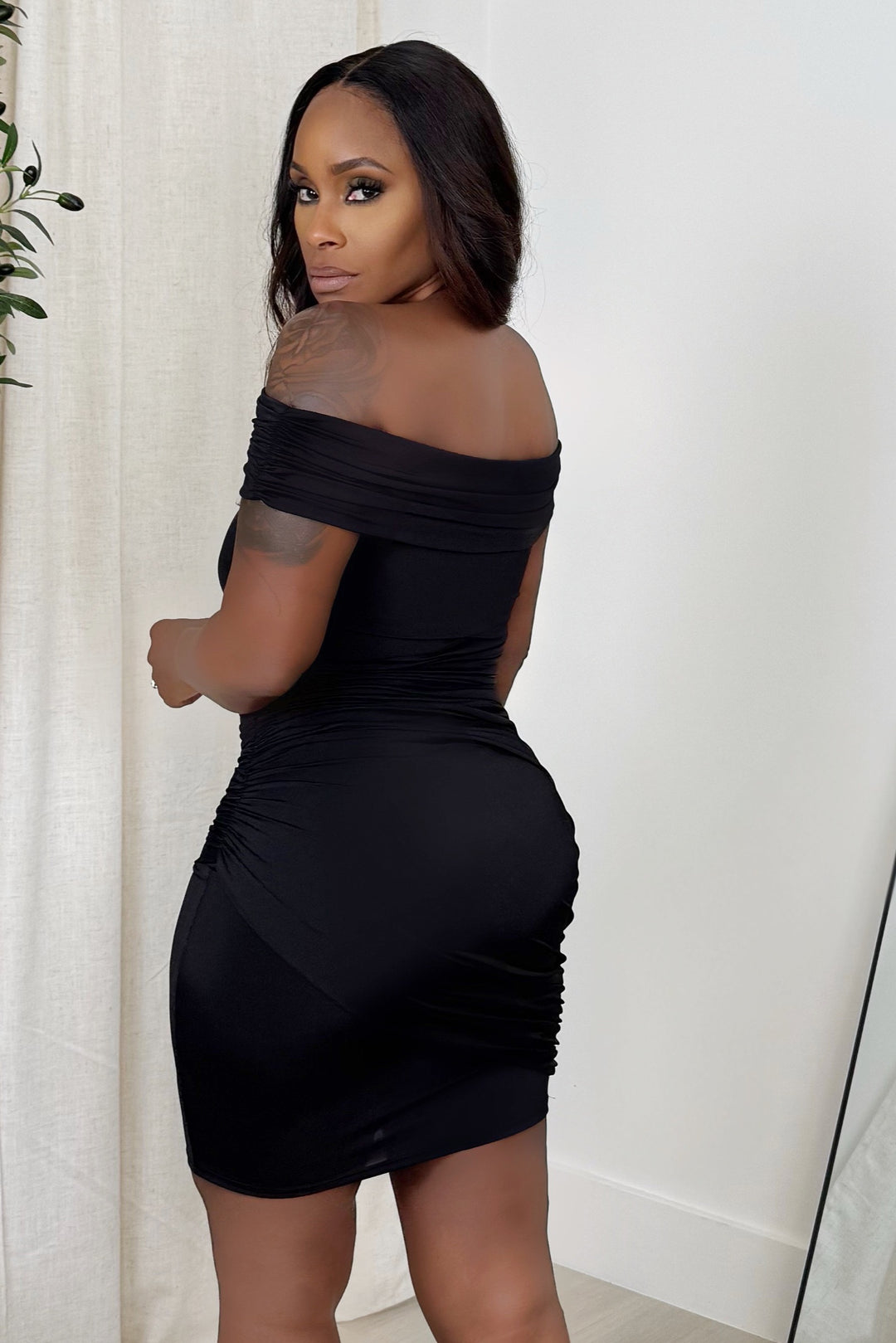 Off The Shoulder Mini wrap dress (Black)