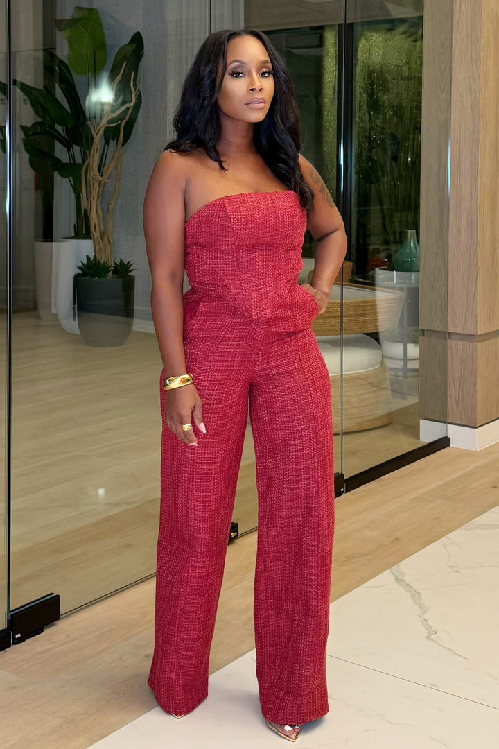 Crimson Hour Tweed Corset Set (Burgundy)