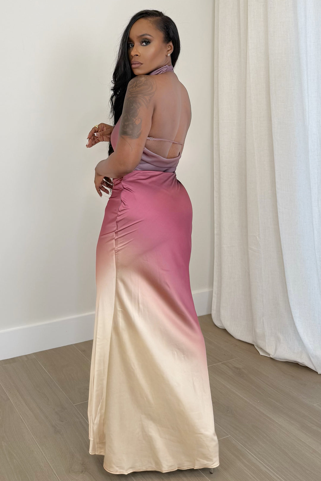 The Sunset Aura Ombré Dress (Pink Multi)