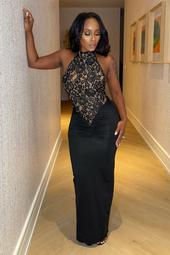 Speechless Lace Halter Dress (Black)