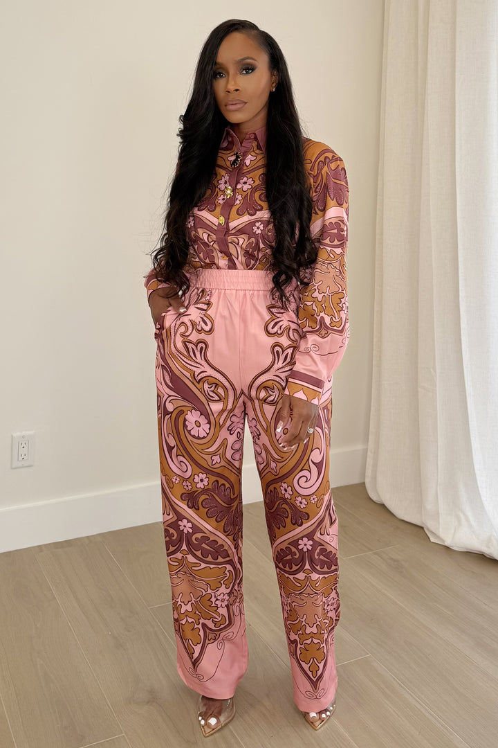 The Retro Muse Pant Set (Blush Multi)