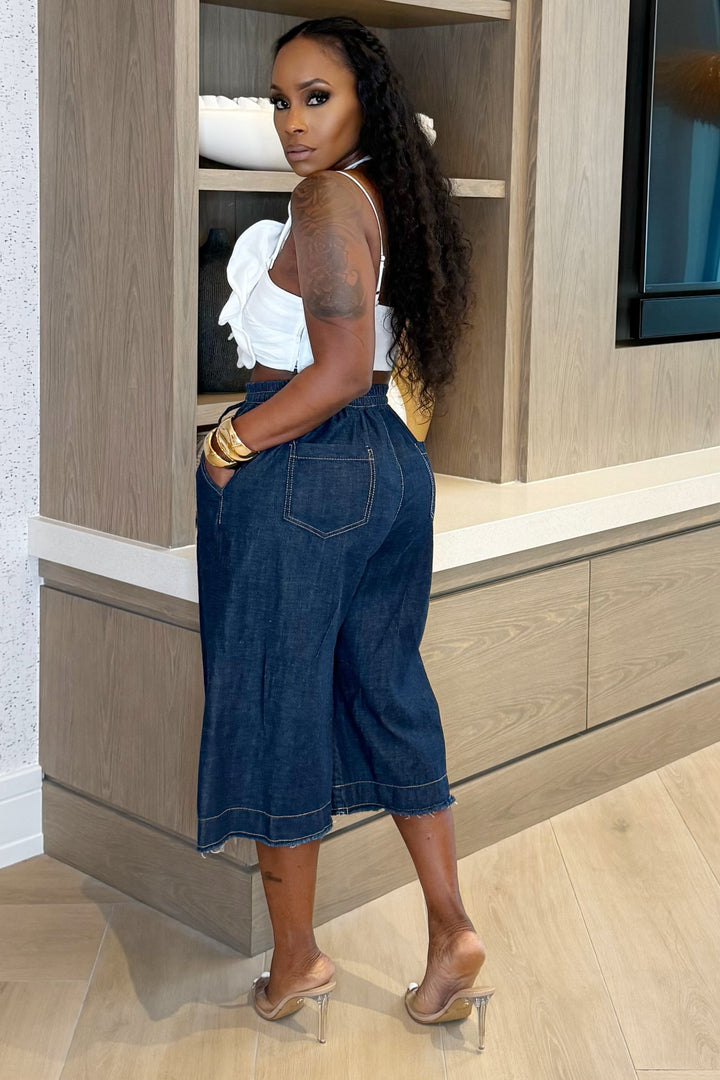 Wide leg culotte denim pants