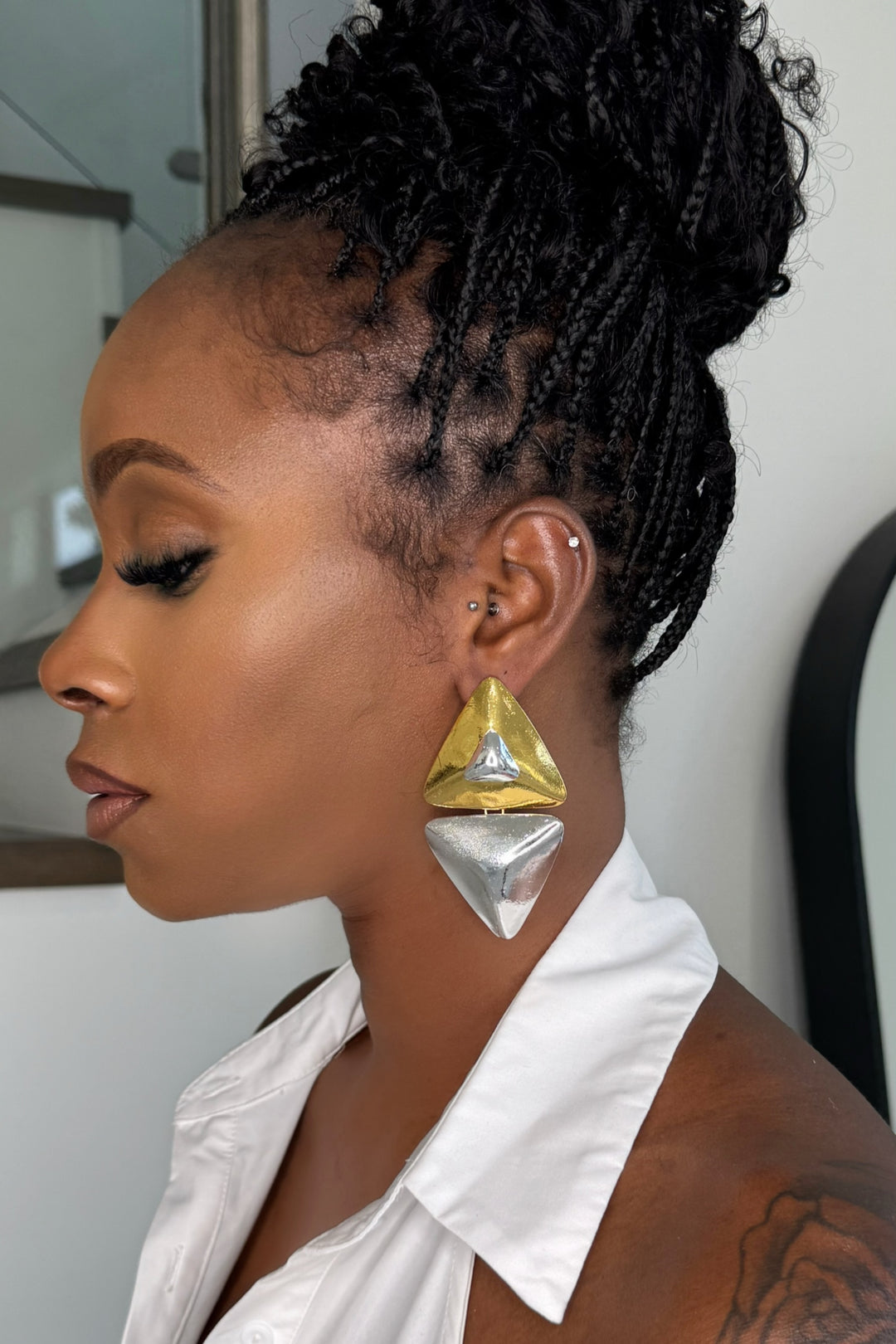 Two Tone Triangle Earring
