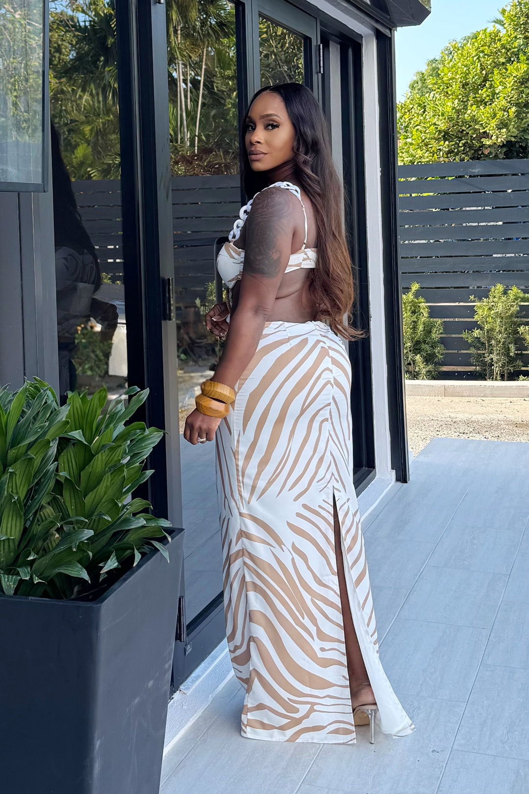 Luxe Resort Cut Out Maxi Dress (Nude & White)