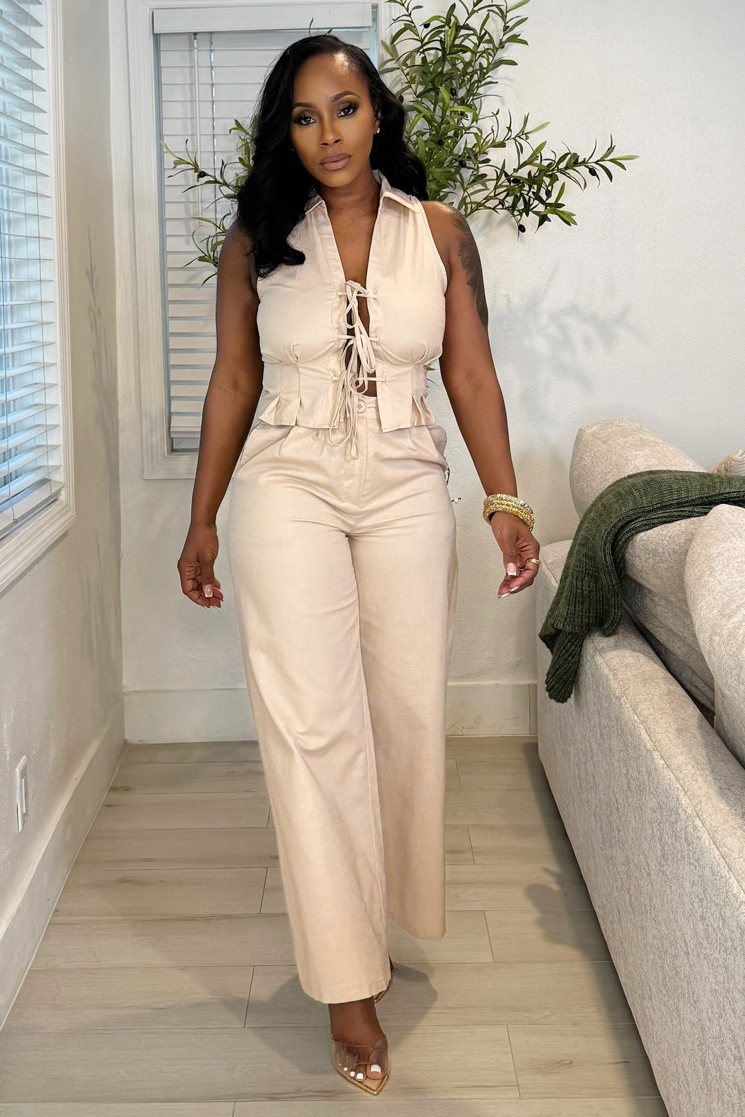 Let’s Tie Things Up Pant Set (Mocha)