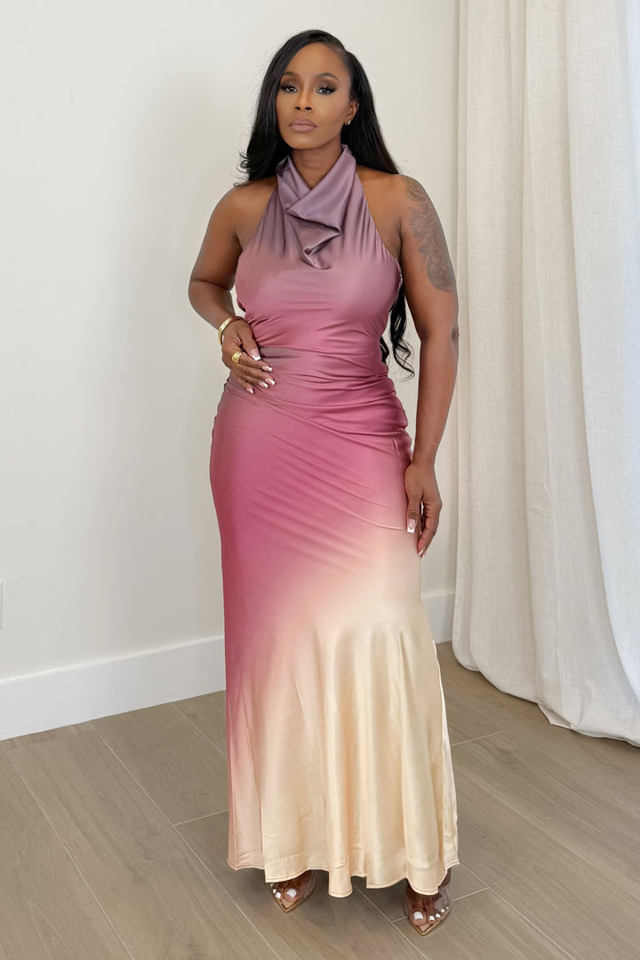 The Sunset Aura Ombré Dress (Pink Multi)
