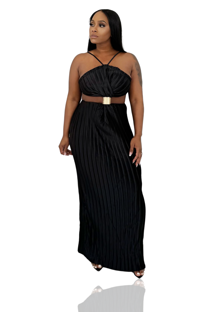 Award Winning Pleated Back Out Maxi Dress (Black)