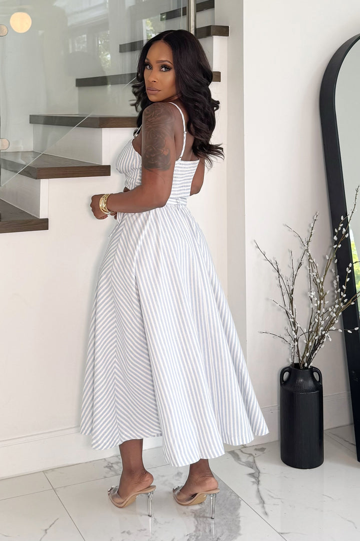 Pin Stripe Midi Skirt Set (Light blue)
