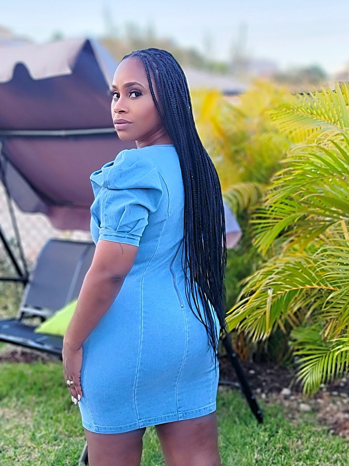 Puff Sleeves Denim Dress