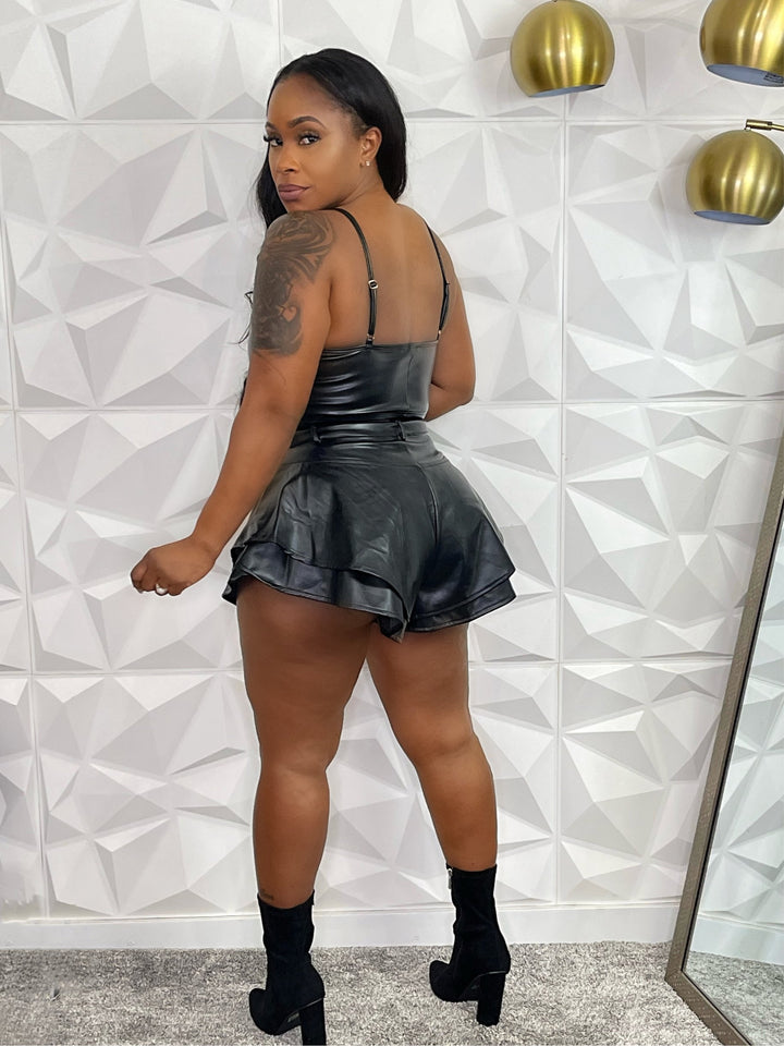 Leather Short And Crop Top Set