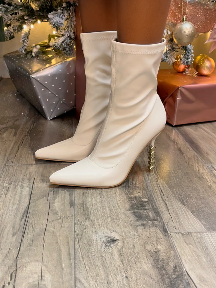 Diamond Heel Booties (Off White)