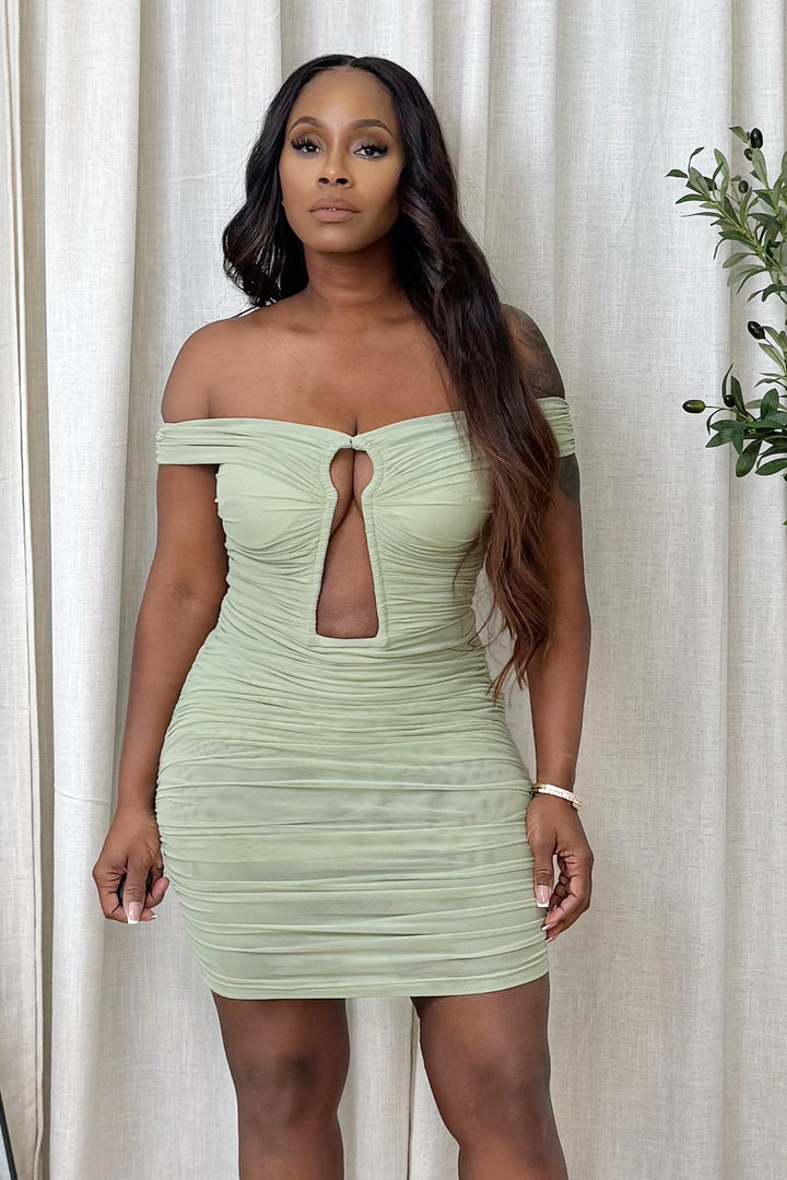The Perfect Ruched Mini Dress (Sage)