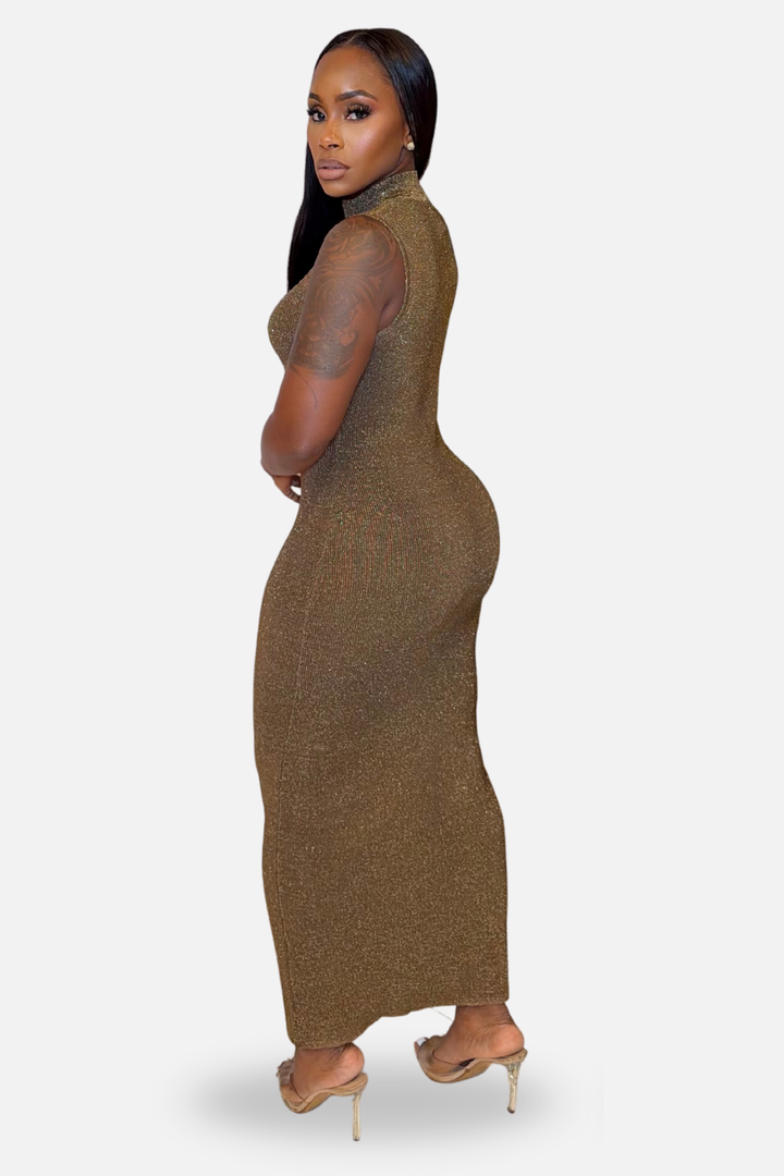 Aurelia Metallic Knit Maxi Dress  [Gold]