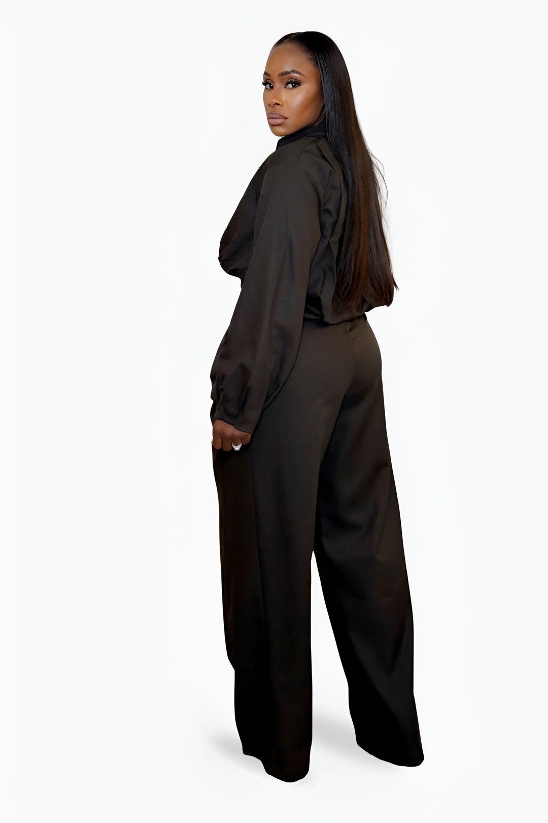 The Dark Cocoa Jacket &amp; Wide Leg Pants Set
[Chocolate]