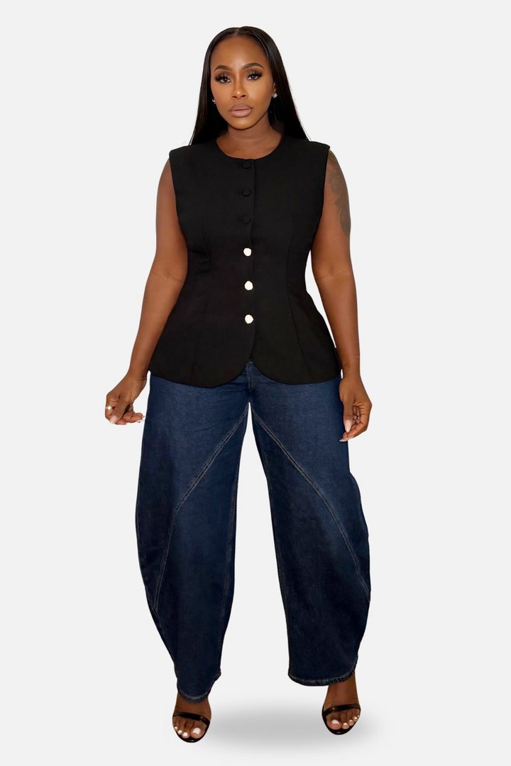 The Power Move Peplum Vest Top [Black]