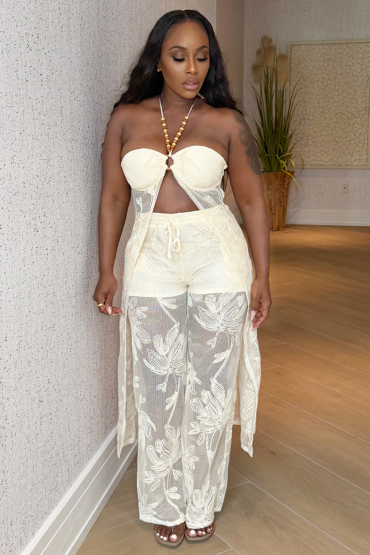 The Coast Embroidered Halter Pants Set [Ivory]