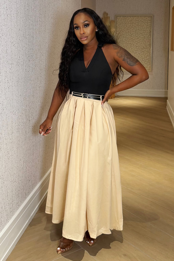 Milano Colorblock Midi  Dress [Beige/Black]