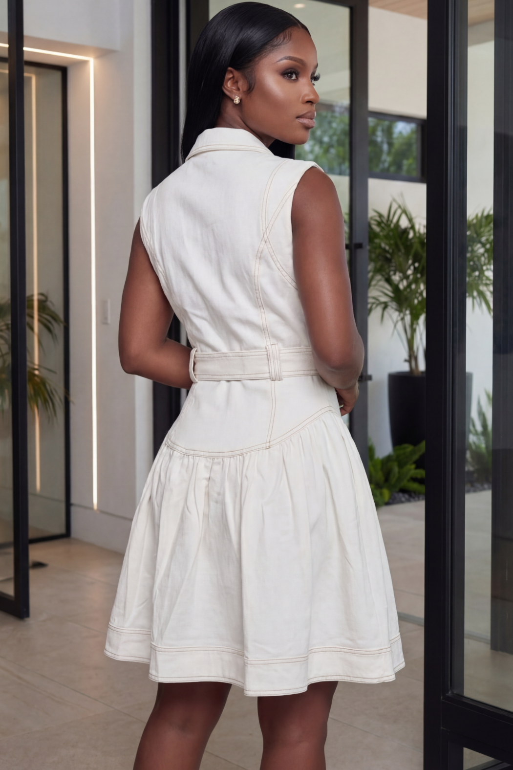 Sosandar  Denim Dress [Ivory]