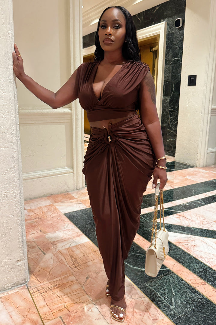 Java Goddess Draped Skirt Set [Chocolate]