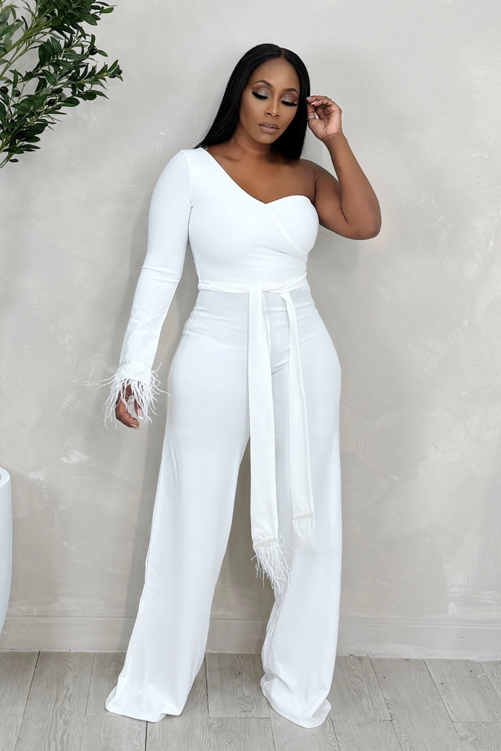 Keep It Real One Sleeve Jumpsuit (White)