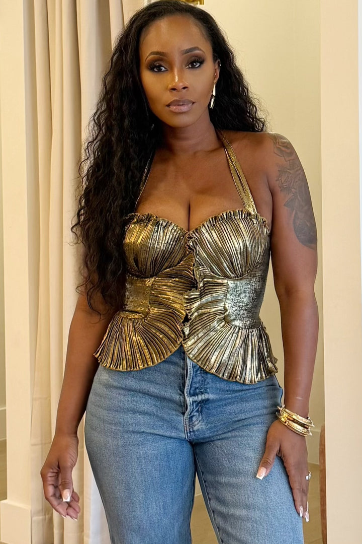 Cool & Chic Ruffle Halter Top (Gold)
