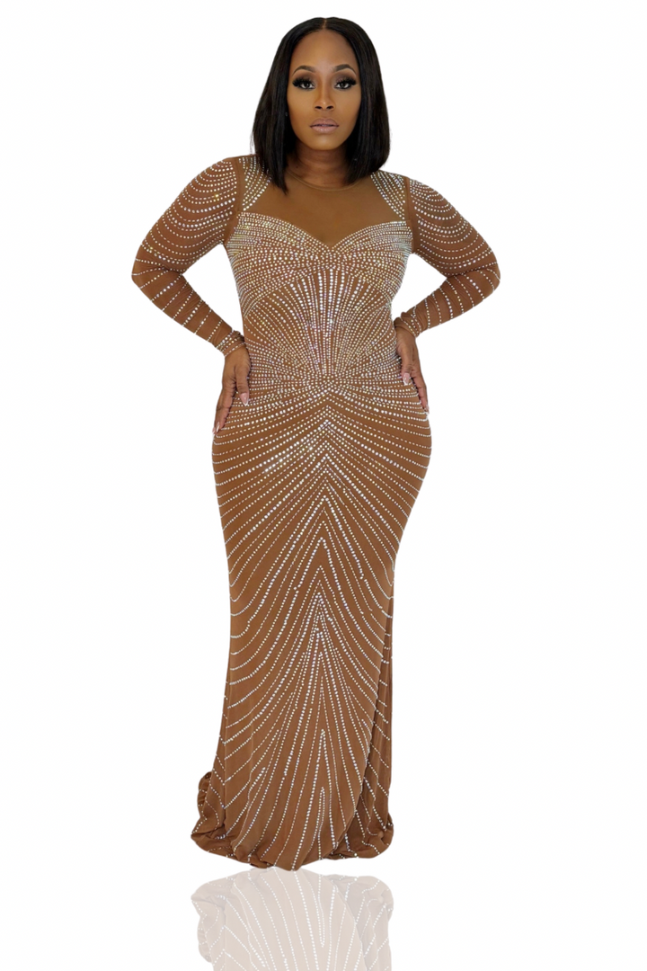 Sweet Melody Rhinestone Mesh Gown (Nude)