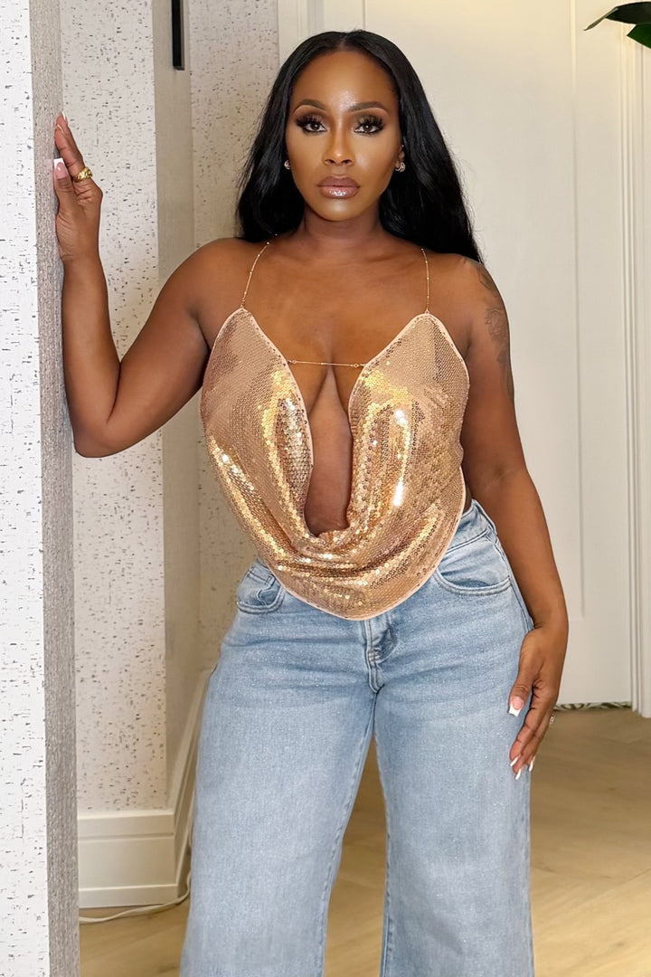 Golden Drip Sequin Top