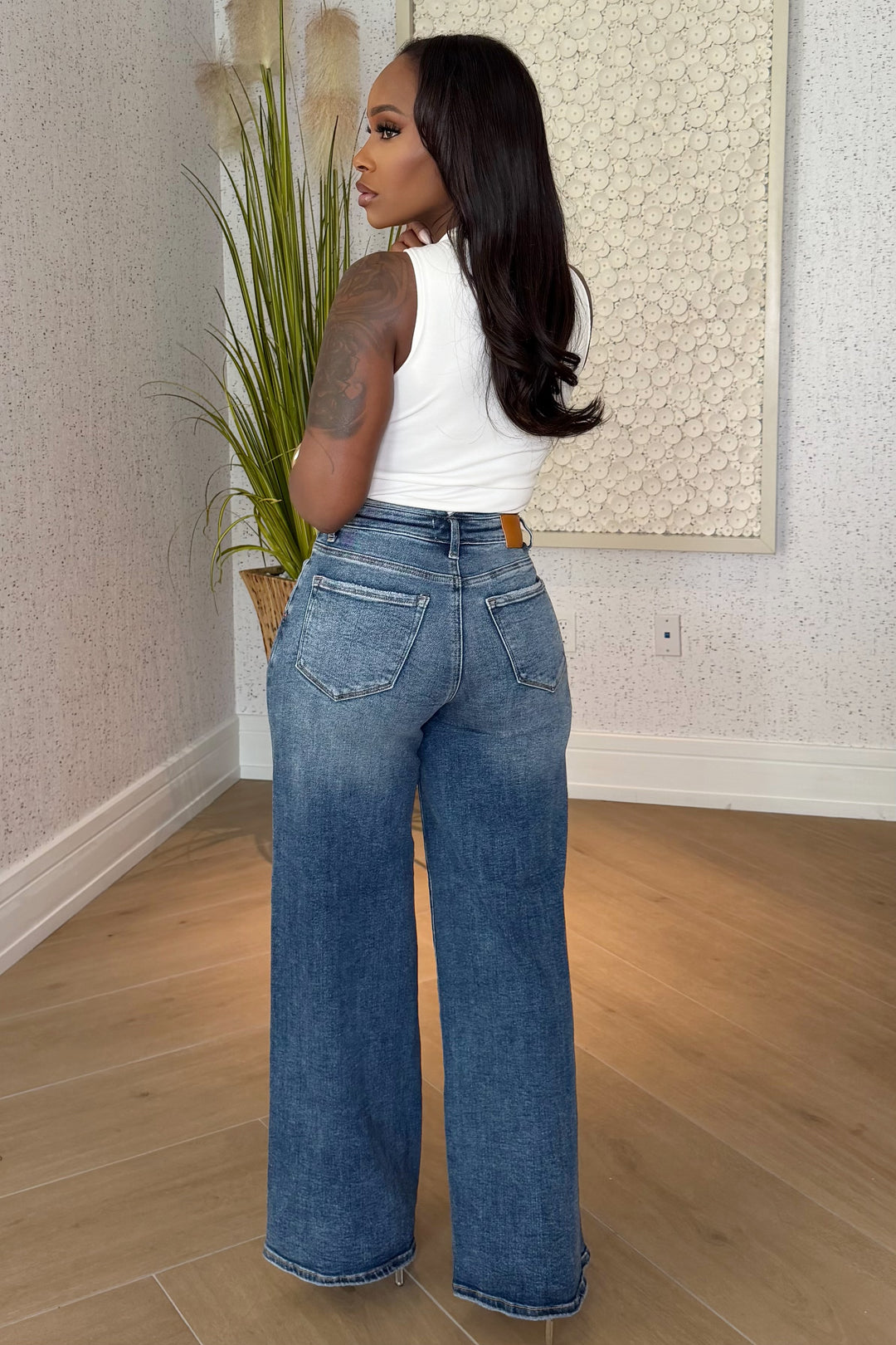 Double High Waisted Flare Denim Jeans