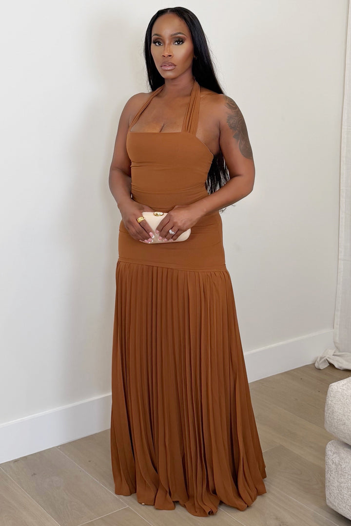 Sienna Grace Halter Maxi Dress [Cinnamon]